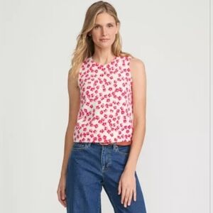 Lands End Pink Cream Floral Eyelash Knit Sleeveless Tank Sweater L
